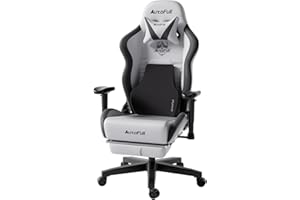 AutoFull C3 Ergonomiczny fotel biurowy z bionicznym podparciem lędźwiowym 3D, styl wyścigowy, wysokiej jakości skóra poliuretanowa, dla graczy, z podnóżkiem i zagłówkiem, szary