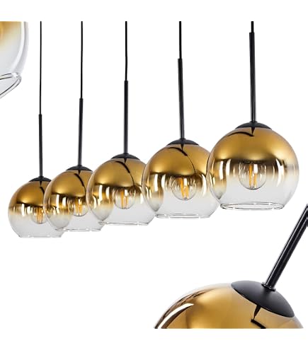 Traak Pendelleuchte, 4-flammig In Schwarz/Messing Mit Rauchglaskugeln – Moderne Deckenlampe Ohne Leuchtmittel