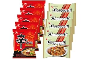 MAOMAO® Nong Shim Instant Nudel Set bestehed aus 5x Shin Ramen und 5x Chapaghetti mit würzig scharfen Geschmack (Shin/Chapaghetti)