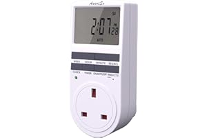 Awootsv Digital Timer Socket with Countdown Function LCD 18 programs, Display 24 Hours/Weekly Indoor Plug Timer Plug Socket UK for Plugs UK Electric Timers for Lights and Home Appliances (1 Pack)…