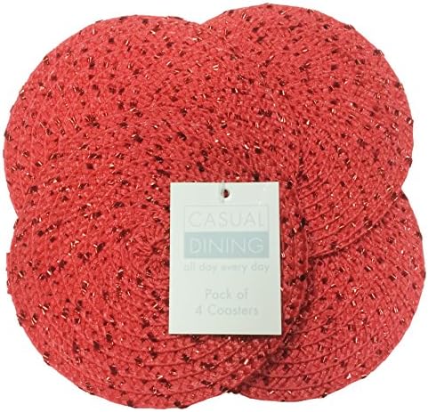 Casual Dining Metallic Red/Red Effect Pack Of 4 Round Coasters (4in - 10cm Diameter Approx)