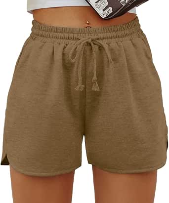 Shein - Pantaloncini da donna, tinta unita, elasticizzati, con coulisse -  Marrone - S : Amazon.it: Abbigliamento