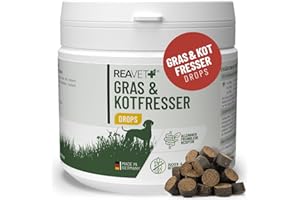 ReaVET Gras & Kotfresser Drops für Hunde – bei Fressen von Gras & KOT – beruhigt den Magen & reduziert Sodbrennen – Grasfresser Drops mit Heilerde, Ayurvedische Heilpflanze I 350g (180 Stück)