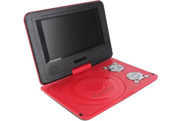 Mini Lecteur DVD Portable de 6,8 '', avec écran Panoramique LCD HD Pivotant à 270 °, Prise en Charge de la Carte USB/SD/Sync TV et de Plusieurs Formats de Disque, pour Les Enfants(Rouge)