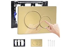 Auoiian Toilet Flush Button Flush Plate for Geberit Sigma 01, Plastic Flushing Plate with Flush Lever Set and Mounting Frame, Dual Flush, 1 Piece (Gold & Golden Circles).