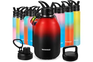 WATMHHJQ Borraccia Termica 2000ML, con Cannuccia, Isolamento Sottovuoto, Bottiglia 2 litro Acciaio, senza BPA, Borracce Termiche per Campeggio Scuola Ciclismo -con 3 Coperchi+1 Corda tessuta