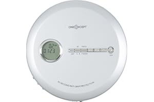 oneConcept CDC 100 BT Reproductor Discman - Bluetooth, CD, CD-R, CD-RW y MP3 en CD, 2 Pilas de 1,5 V, LCD, ASP, Refuerzo de Graves, Micro USB, 3 Modos de reproducción, Auriculares, Plateado