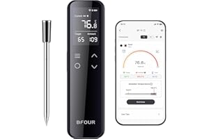 BFOUR WiFi Bluetooth Grillthermometer,Fleischthermometer mit 6 Sensoren,2600mAh Akku,IP67 Wasserdicht,App-Steuerung,Bratenthermometer Für Smoker, Grill, Ofen & Küche