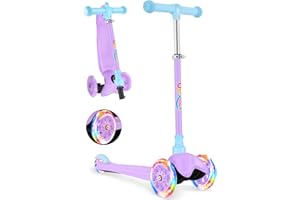 BELEEV 3-Wheel Scooter for Kids Age 2-6, Scooter for Toddlers Girls Boys Children, Adjustable Height, Lean to Steer, Light Up Wheels, Extra-Wide Deck