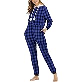 shownicer Jumpsuit Damen Schlafanzug Onesie Schlafoveralls mit Kapuze Einteiler Pyjamas Langarm Strampler mit Reißverschluss 