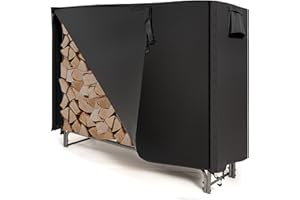 GiantexUK 4FT/5FT/6FT/8FT Firewood Rack with Waterproof Cover, Metal Log Storage Rack Holder with Vent and Handle, Indoor Outdoor Fireplace Wood Storage Shelf Stand for Garden Backyard (123x35x123cm)