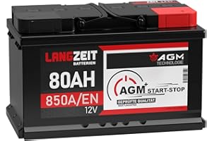 LANGZEIT BATTERIEN LANGZEIT AGM Batterie 80Ah 12V 850A/EN Start-Stop Autobatterie VRLA Batterie