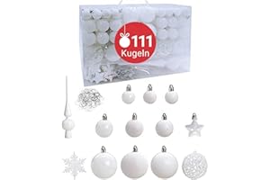 ‎WOMA WOMA Christbaumkugeln Set Weiß & 19 weiteren Farben - 111er Weihnachtskugeln Set inkl. Metallhaken - Weihnachtskugeln Kunststoff - Weihnachtsbaum Deko & Christbaumschmuck