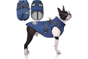 LUOWAN Cappotti per cani impermeabili con imbracatura Vestiti per cani caldi e confortevoli Lavabili in lavatrice Design a strisce riflettenti Resistente anello a D da mettere e togliere comodamente