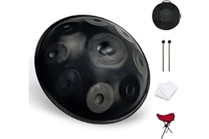 GLADFRESIT Handpan in D Kurd Minor with handpan stand, handpan case, durable mallets and dust-free cloth (Black, 9-440Hz)