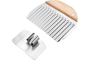 ZBHDEYG 1 nóż falisty z drewnianym uchwytem, 1 sztuka ochrona palców, krajalnica do ziemniaków, nóż do owoców i warzyw, nóż składany, nóż do frytek i ziemniaków, akcesoria do krojenia ziemniaków