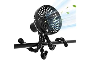 UHOUSEST Pram Fan, Clip on Fan for Pram, Portable 3000mah Battery Personal Fan for Pram, Stroller Fan, Buggy Fan, Pushchair Fan for Car, Treadmill, Office, Baby Travel Essentials, Pram Accessories, Black