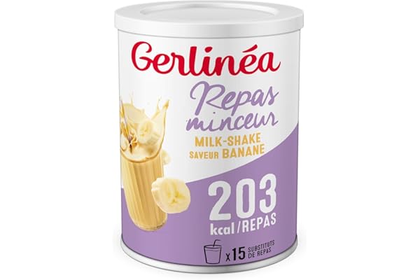 GERLINÉA – Boisson Milkshake Banane – Substitut de Repas Minceur Riche en Protéines – Faible en Graisses Saturées – 15 repas Facile à Préparer, 436 g