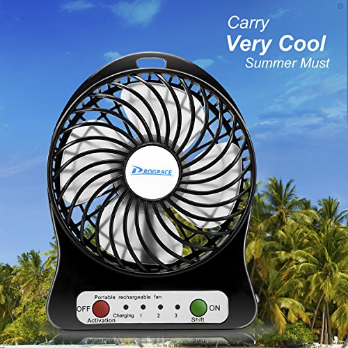 Portable USB Mini Fan, 10,2 cm 3 Speed wiederaufladbar 18650 Lion Akku/USB Lüfter Notebook Kühler Tisch Lüfter mit LED Nachtlicht, kompatibel mit USB-Port – Power Bank/Laptop/Computer - 2