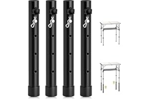 Anbte 4pcs Folding Table Leg Extenders, 4 Levels Adjustable Height Rise Up To 13 in, Heavy Duty Steel Table Risers for Straight And Bent Legs, Reduces Stooped Work, Black