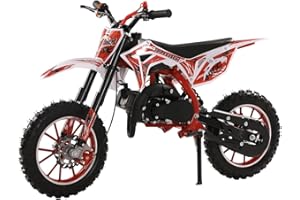 Luojuny Gas Power Motocross, 49cc 2-Stroke Kids Dirt Bike, Off Road Mini Motorcycle, Pocket Motorbike with Front Rear Disc Brakes, Motorbike for Kids, Racing Max Speed 40KM/H (Blue) (Red)