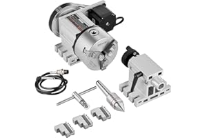 VEVOR Tête de division, mandrin à 3 mâchoires K11-100 mm, diviseur à 3 mâchoires fraiseuse CNC 4ème axe de rotation tête indexation hauteur centre 65 mm contre-pointe MT2 rapport de transmission 6:1