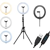 DIGITEK® (DRL-14C) 14 Inch LED Ring Light with 5ft Stand & Smartphone Mount - USB Powered, Color Switch Mode, Brightness Cont