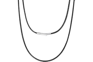 Richsteel Collier en Cuir Noir Artificiel Tressé pour Hommes et Femmes-2mm/3mm Cordon pour Pendentif 40/46/50/56/61/66/71/76 cm-Bijoux Personnalisable Prénom Unisex Fantaisie