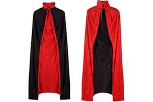 WISHSTAR Capa de vampiro, Vampiro Cuello Capa, Capa Reversible Negro Rojo, Capa Dracula, Vampiro Traje, Disfraces de Vampiros para Adultos Niños fiesta de Halloween Cosplay, 140cm