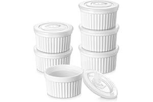 vancasso Ramequins avec Couvercles Lot, 6 X 320 ML Ramequins et Moules à Soufflés en Porcelaine, Ramequin Creme Brulee pour Muffin et Gâteau, Ramequin Four à Crème, Sauce, Fruit, Ø10.6 CM - Blanc