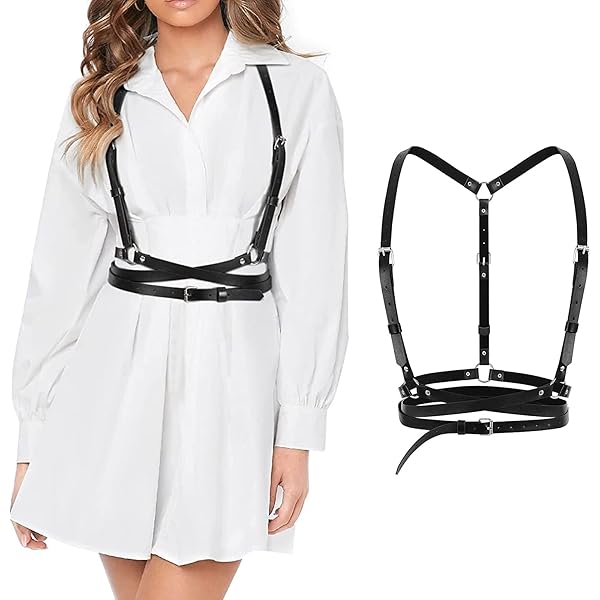 KBRPEY Punk lederen korset tailleriem voor vrouwen en meisjes harnas riem verstelbare elastische onderbuste korset gothic body vest riem cosplay party rave Halloween kostuum, Zwart, Eén maat
