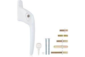 XFORT Cranked Locking Window Handle Installation Kit in White, Right Hand UPVC Window Handle Replacement, Offset Lockable Window Lever