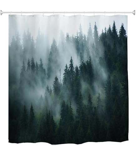 Weihnachts-Duschvorhang Mit Winterwald-Muster – Wasserdicht, 180x180 Cm, Inkl. 12 Haken