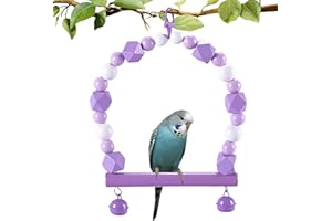 PLUSHCEWT Altalena per uccelli in legno, multicolore, altalena da appendere in piedi, giocattolo per gabbia per uccelli in legno con campana oscillante, altalena da appendere per pappagalli, pappagalli e