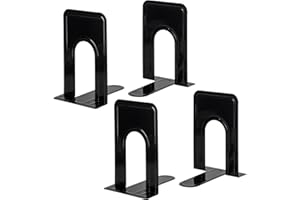 MOTRENT 2 Pairs Bookends Book Ends Metal Bookends Bulk Book Ends for Shelves Black Book Ends Holder Book End Bulk Decorative Bookends Book Shelf Holder Heavy Duty Bookends for Shelves Office Home School