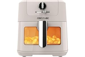 Cecotec Friteuse à air sans huile de 5 L avec fenêtre Air Fryer Cecofry Antique 5000 Window. 1500 W, Numérique, Zone de Cuisson de 5 L et Technologie PerfectCook, Design Rétro en Beige