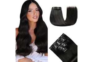 HotLulana Extension a Clip Cheveux Naturel 7pcs 35cm Naturel Black Rajout Cheveux Clip Naturel 14 Pouce Extension Cheveux Naturel 80g Human Hair Clip In Extension 1B#