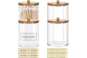 Rhitchy 4 soportes acrílicos Qtip: dispensadores de almohadillas de algodón, recipientes de hisopo de algodón, bolas de algodón, bastoncillos de algodón