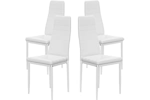 buybyroom Juego de 4 sillas de Comedor, Mesa de Comedor y Asiento ergonómico, para salón, Cocina, Dormitorio, Patas de Metal, sillas de Comedor, Blancas