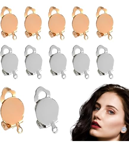 SOFPLATE 1 scatola Da 10 pezzi di Orecchini Rotondi con Clip In Argento Vuoto Orecchini A Perno Francesi con Passante Orecchini A Perno In Acciaio Inossidabile con Clip per Orecchini A Unghia
