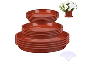 Xialvyu 12Pcs Plant Pot Saucers with White Label, Plastic Plant Saucer Plant Tray Flower Pot Drip Tray for Indoor Outdoor Garden Plants (14 cm/16cm/24cm, Red)