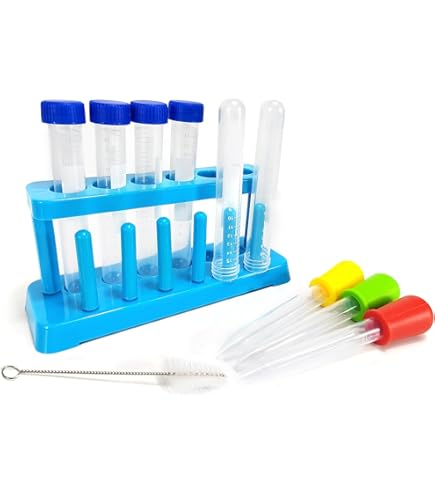 BRISKORE Pipet voor kinderen, 9 stuks, plastic pipetten voor kinderen, 5 ml, reageerbuisjes met standaard, pipetset met druppelpipetten en reageerbuisstandaard voor creatieve laboratoriumexperimenten BRISKORE Pipet voor kinderen, 9 stuks, plastic pipetten voor kinderen, 5 ml, reageerbuisjes met standaard, pipetset met druppelpipetten en reageerbuisstandaard voor creatieve laboratoriumexperimenten