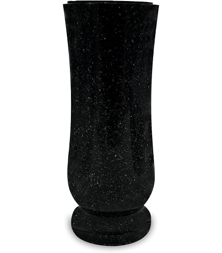 Vase Funéraire En Granit Noir Poli - Classico-medium, 25x12 Cm, Avec Insert Plastique, Résistant Aux Intempéries