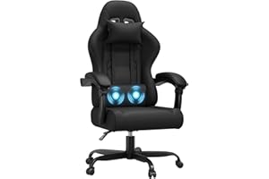 JUMMICO Chaise Gaming Ergonomique avec Massage Lombaire, Fauteuil Gaming avec Dossier Inclinable, Ergonomic Office Chair avec Assise Douce et Résistante, Idéale pour Jeux et Boulot, Noir