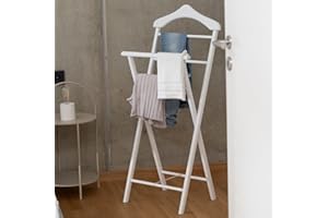 Staboos Stummer Diener aus Massiv Holz - klappbarer Herrendiener und Butler - fertig montierter Damendiener Kleiderständer in 3 Farben (Weiß)