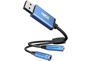 MillSO USB to Dual 3.5mm Audio Jack Adapter, Sapphire Blue TRRS External Stereo Sound Card Headphone Stereo Jack Splitter for Two Headphones, Speakers to a PC, Laptop, Desktop, PS4, PS5- 1 Feet