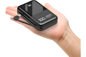 YOBON Mini Power Bank 10000mAh ze Zintegrowanymi Kablami 22,5W PD USB C Ultraszybka Przenośna ładowarka o dużej Pojemności Kompatybilna z iPhone Samsung iPads Huawei i nie Tylko (Czarny)