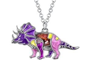 DOWAY Cute Enamel Triceratops Dinosaur Necklace Pendant for Women Girls Fantasy Jewelry Gifts