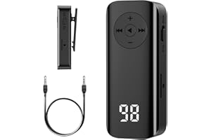 OQIMAX Récepteur Émetteur Bluetooth 5.3, 2 en 1 Adaptateur Audio Bluetooth avec Support de Carte TF, Contrôle du Volume, Appels Mains Libres, AUX Transmetteur pour Maison Sstéréo, Casque Filaire