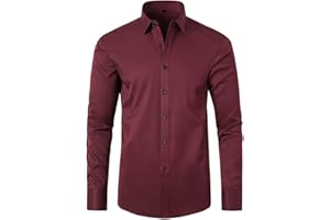 Yolimok Mens Formal Shirts Long-Sleeved Shirts Turn-Down Collar Blouse Button Closure Shirt Slim Fit Top Four-Way Stretch Shirts Tops Office Dress Shirts Work Business